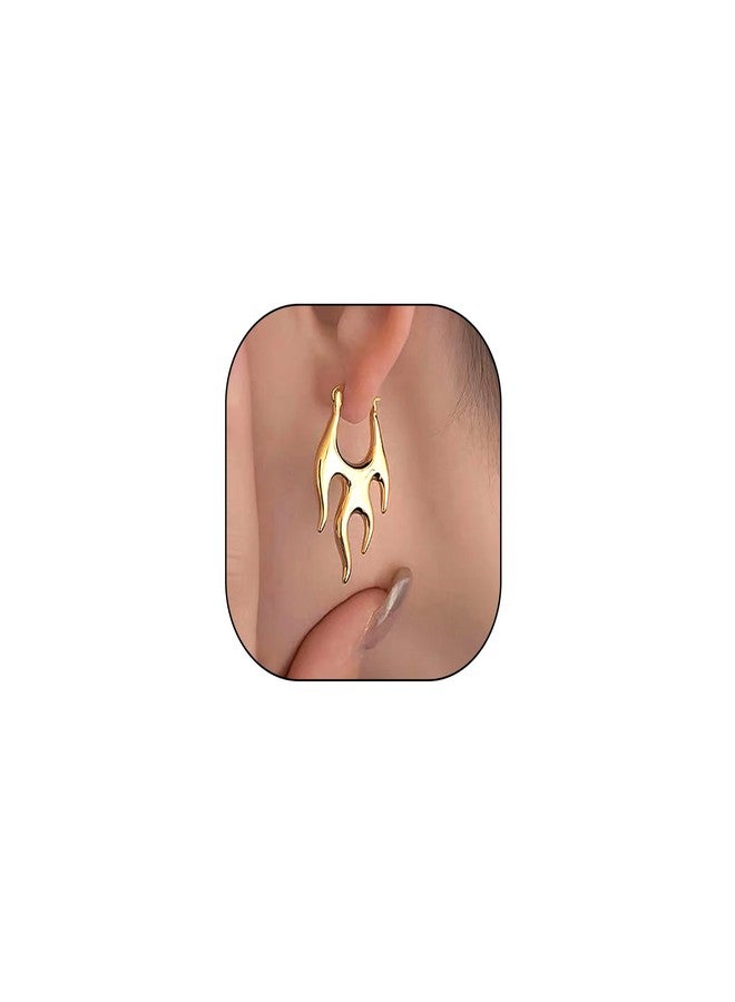 Uarein Dainty Gold Flame Hoop Earring Irregular Punk Fire Statement Earrings Trendy Minimalistic Halloween Earrings Jewelry Accessory Presents for Women Wife (Gold) - Image 1